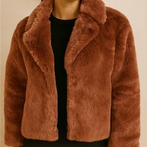 A New Day Women's Faux Fur Coat in Rich Brown with Clasp